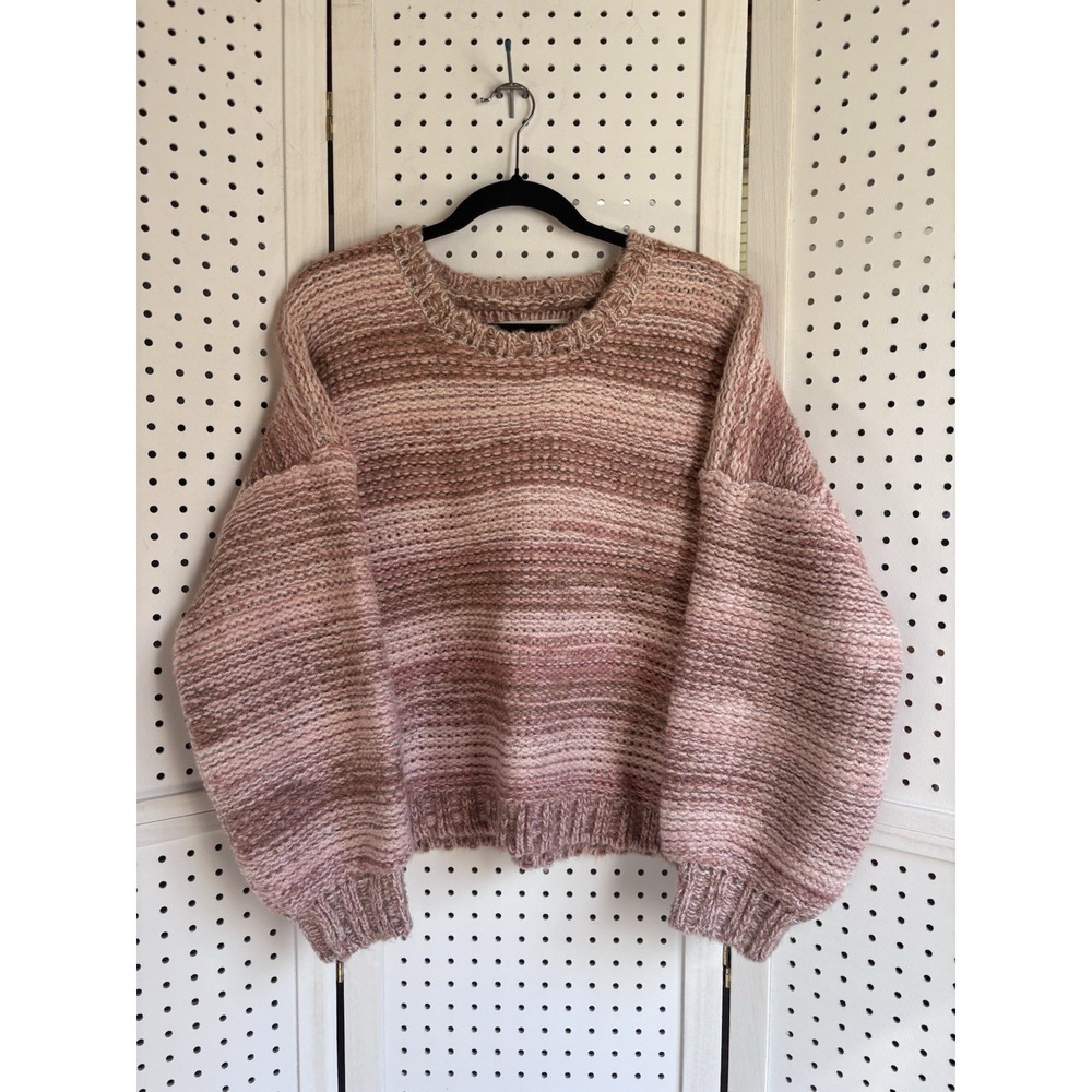 Saltwater Luxe Kalvin Pink Striped Sweater Womens Large Boxy Soft Acrylic Blend